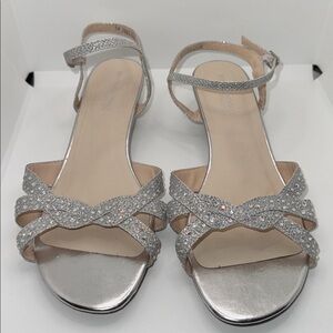 Benjamin Walk Touch Ups Women's Lena Wedge Sandal Silver Women’s 8 Wide 8W